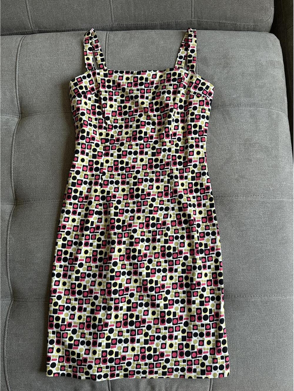 Vintage Lily Cotton Geometric Print Sheath Dress Size Small Made in USA